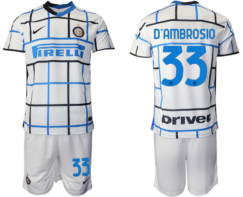 Men 2020-2021 club Inter milan away #33 white Soccer Jerseys->inter milan jersey->Soccer Club Jersey